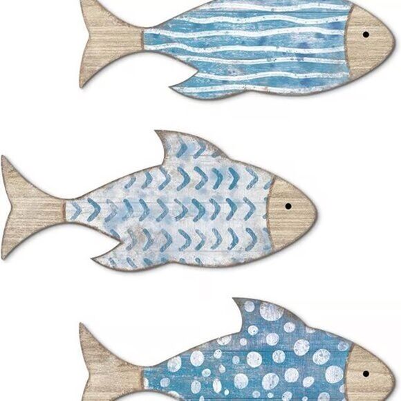 Accents | New 3 Pcs Wooden Fish Wall Decor Beach Nautical Coastal Theme ...